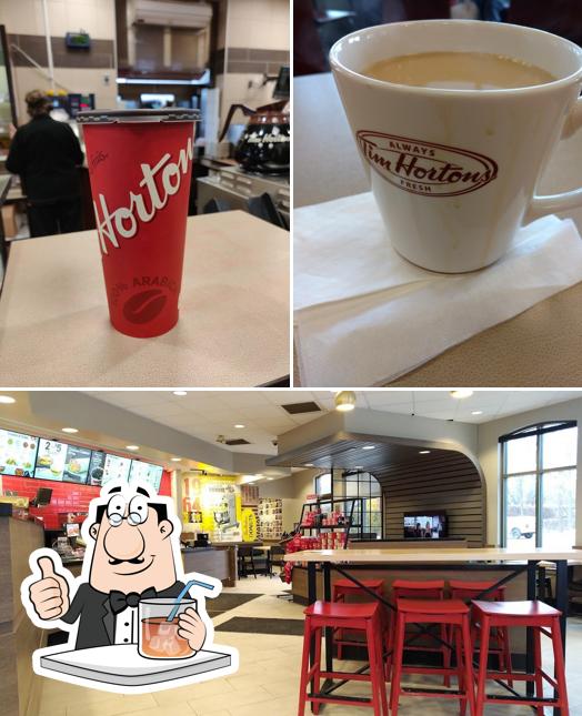 Voici la photo représentant la boire et intérieur sur Tim Hortons