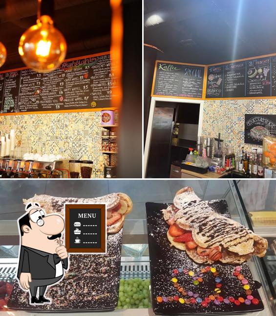 Estas son las fotos que muestran pizarra y comida en Magic Waffle