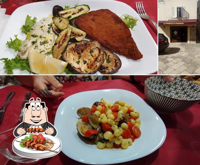 Questa è la foto che mostra la cibo e esterno di Trattoria La Piazzetta da Percuoco