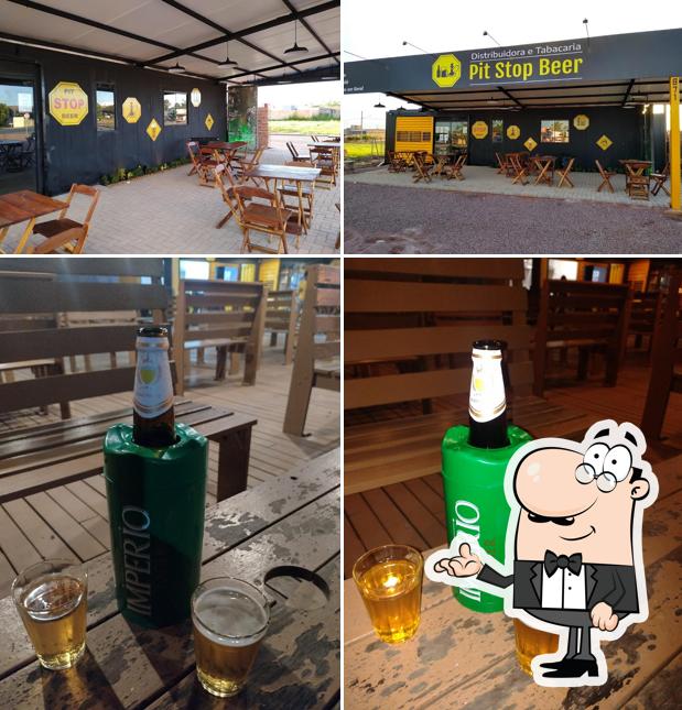 Confira a ilustração mostrando interior e bebida a Pit Stop Beer - Distribuidora de Bebidas e Tabacaria