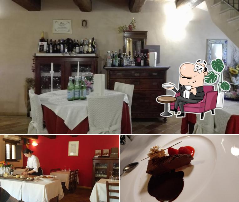 Tra le diverse cose da Ristorante Osteria L'Angolo Divino si possono trovare la interni e cibo