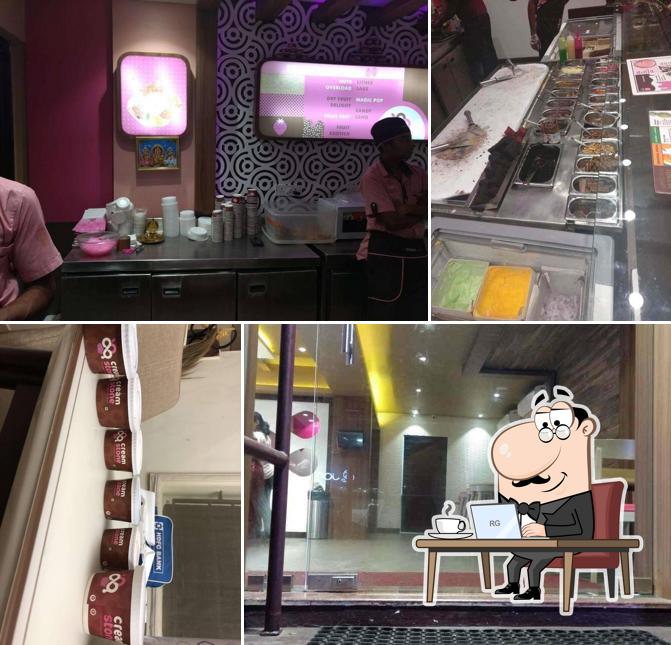 Take a seat at one of the tables at Cream Stone Ice Cream