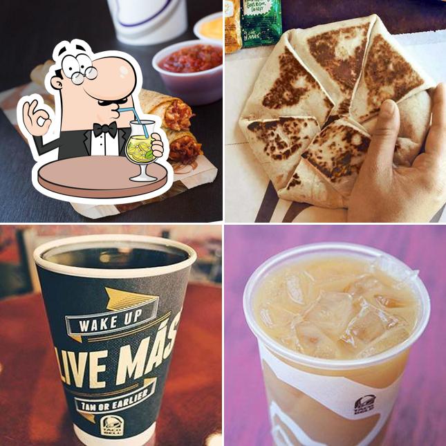 The picture of drink and food at Taco Bell