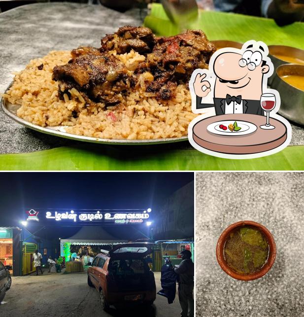Check out the picture depicting food and exterior at Hotel Uzhavan Kudil