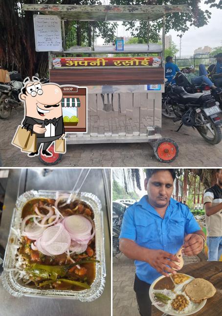 Check out the picture showing exterior and food at Apni Rasoi