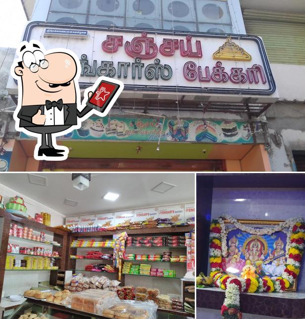 The photo of exterior and food at Sanjay Iyengars Bakery