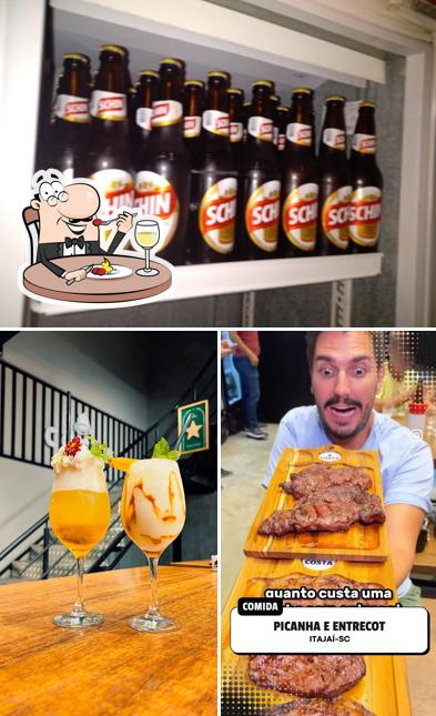 Dê uma olhada a ilustração mostrando comida e cerveja no Casa dos Assados