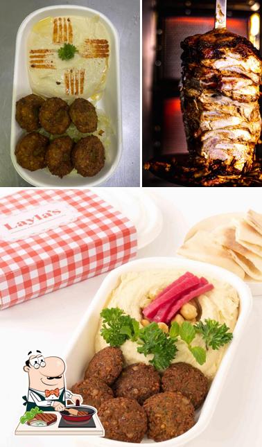 Order meat dishes at Layla's Shawarma and Middle Eastern Kitchen