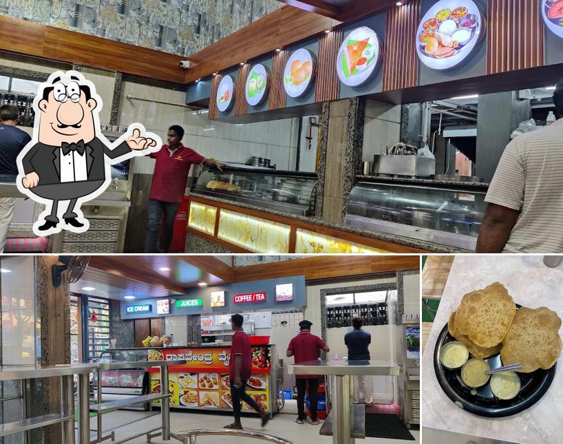 The restaurant's interior and food