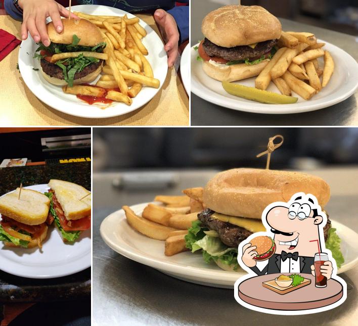 Order a burger at Skyline Cafe Bar & Grill
