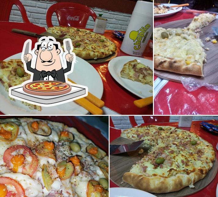 Escolha pizza no Pizzaria Chaplin