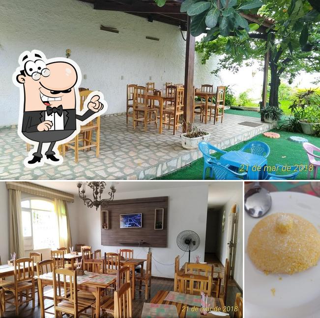 Take a look at the picture displaying interior and food at Pousada e Restaurante Sabor de Casa
