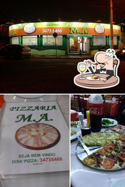 A ilustração do Pizzaria MA - SBO’s comida e exterior