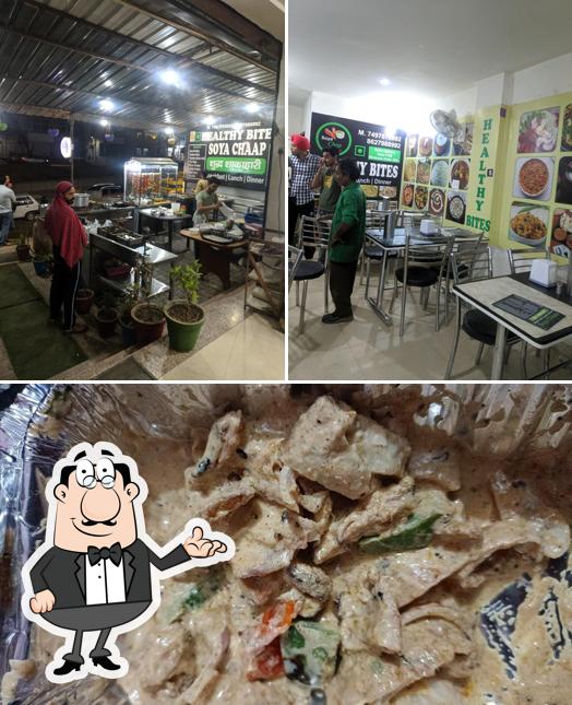 This is the picture showing interior and food at Healthy Bites