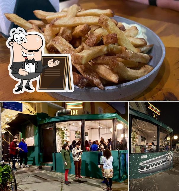 A exterior e comida do restaurante