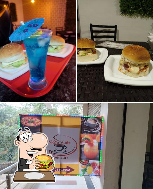 Order a burger at Mayu's cafe