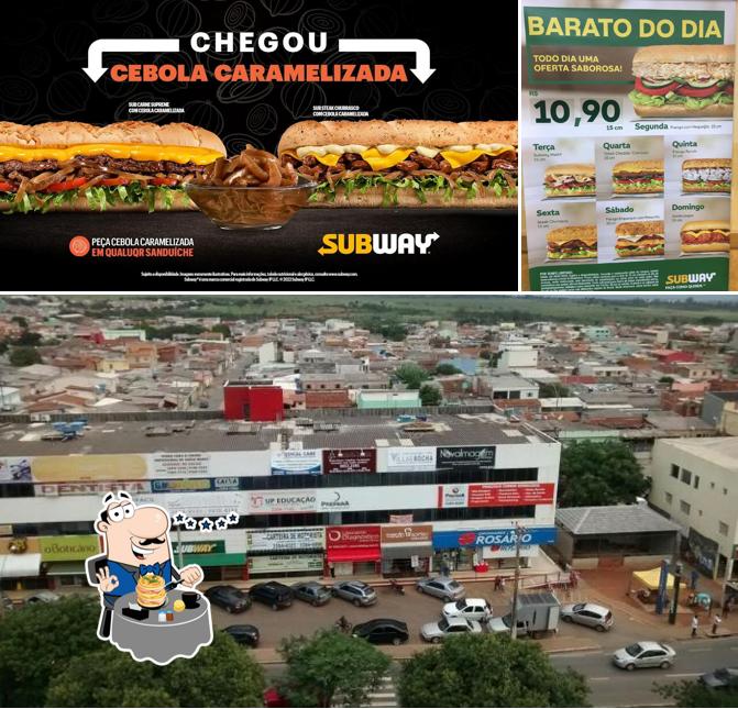 Esta é a imagem mostrando comida e exterior no Subway