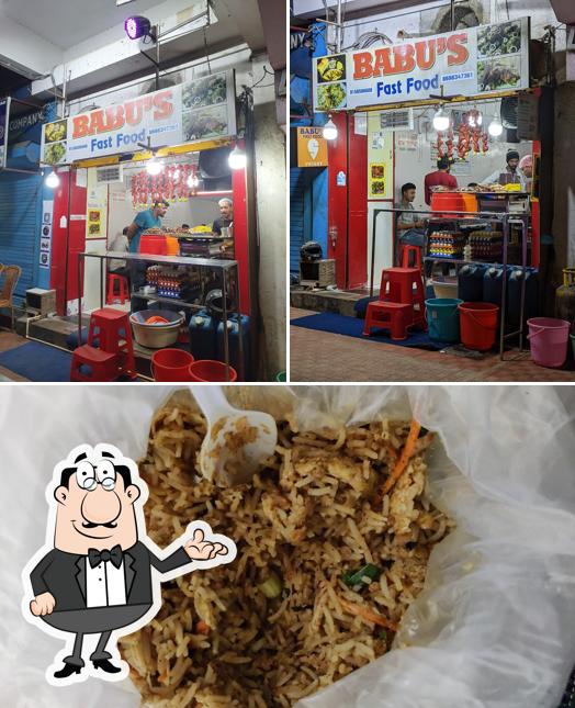 Among different things one can find interior and food at Babu's Fast Food