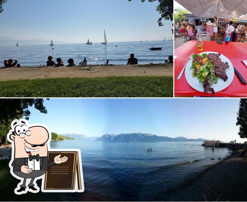 Voici la photo affichant la extérieur et table à manger sur Buvette de la Plage