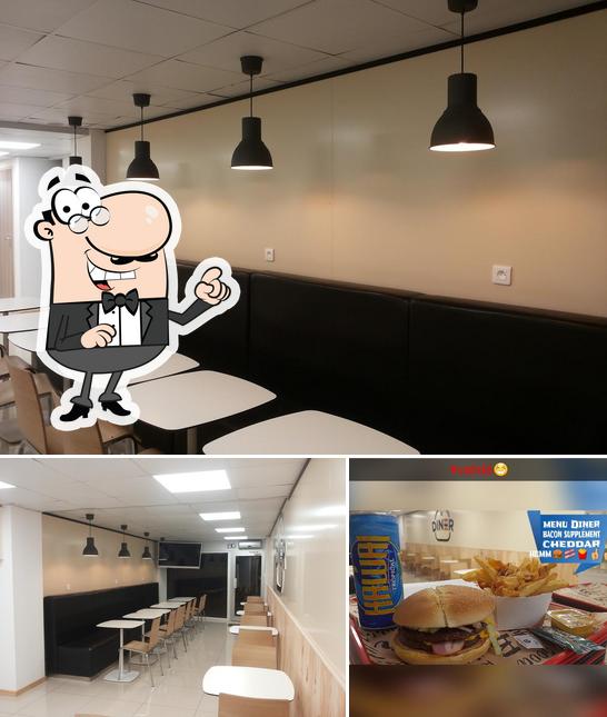 diner burger grill se distingue por su interior y los ciudadanos