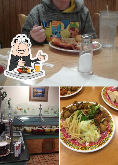 Among different things one can find food and dining table at China King Buffet