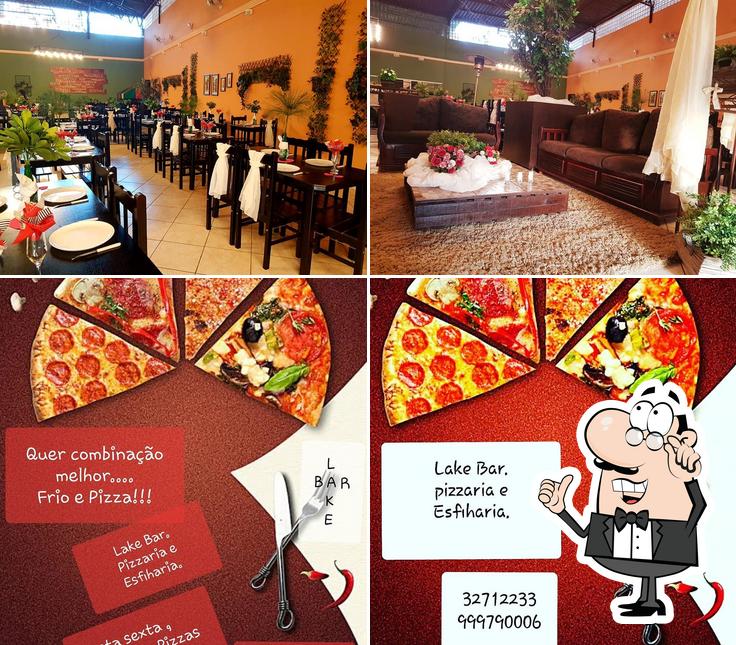 Esta é a ilustração apresentando interior e comida no Lake Bar - Pizzaria e Esfiharia Lambari MG