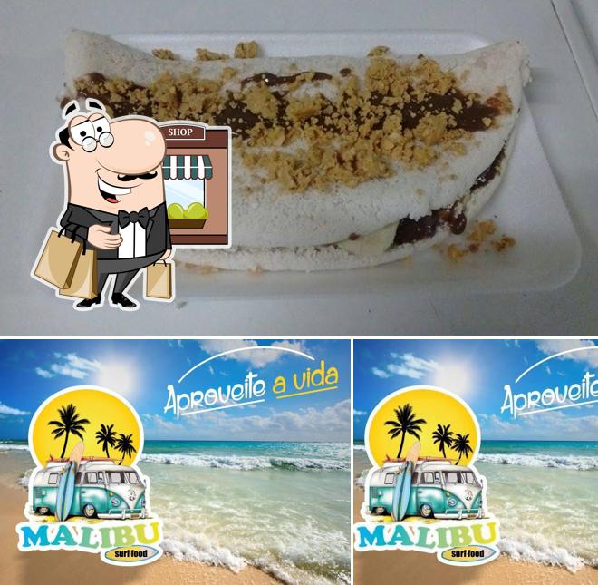 A ilustração do Malibu surf food’s exterior e bolo