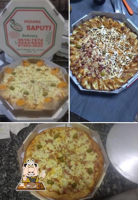 Escolha pizza no Pizzaria Saputi