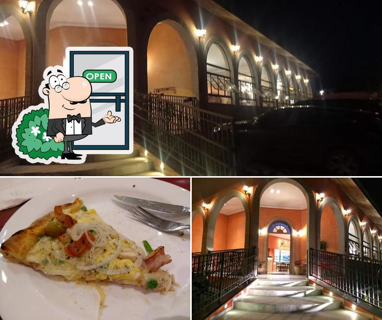 Confira a imagem mostrando exterior e comida no Arcos di Luna Pizzaria e Restaurante