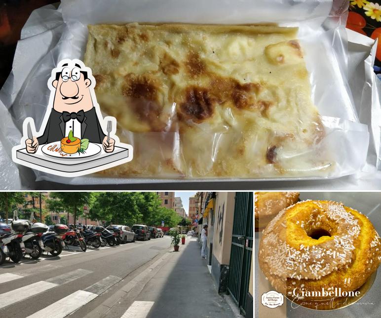Tra le diverse cose da Antico Forno Borgo Pila si possono trovare la cibo e esterno