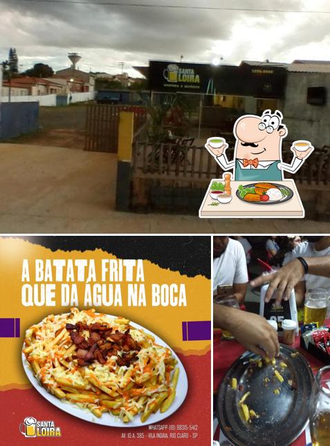 A ilustração a Santa Loira Chopperia’s comida e exterior