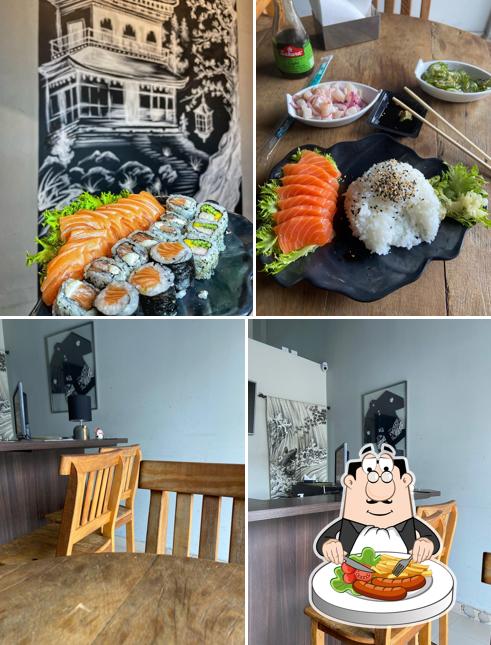 Entre diversos coisas, comida e interior podem ser encontrados no Sushi Conceito