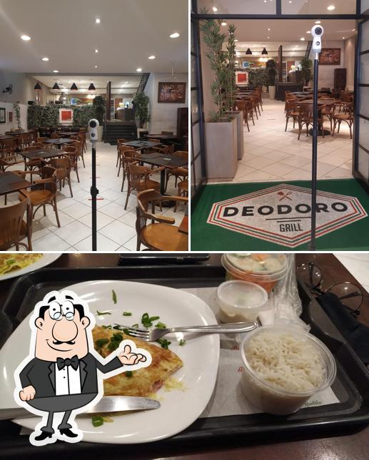 A ilustração do Deodoro Grill - Buffet e Café’s interior e comida