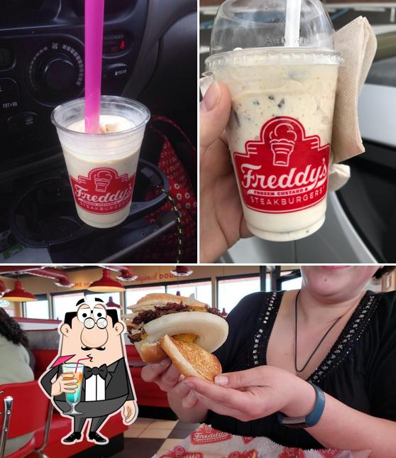 Among various things one can find drink and food at Freddy's Frozen Custard & Steakburgers