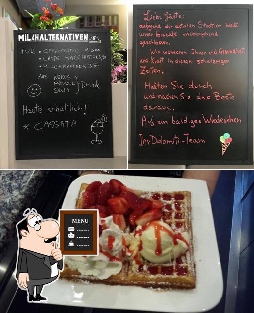 This is the picture depicting blackboard and food at Dolomiti Eis - Cafe