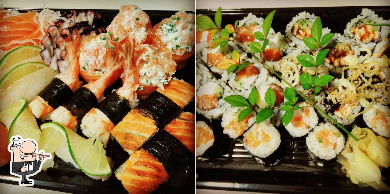 Rolos de sushi são disponibilizados no Kanpai SushiHome Porto Alegre RS