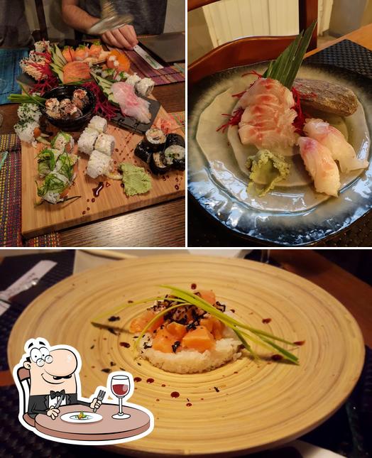 Это снимок, где изображены еда и внутреннее оформление в Frade Sushi Bar