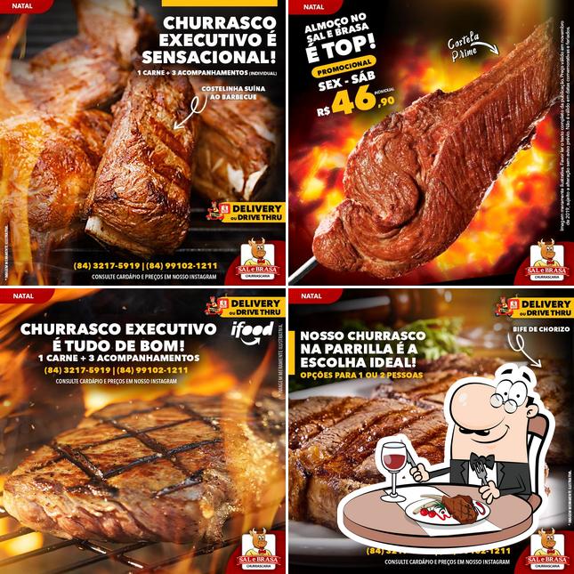 Prove pratos de carne no Churrascaria Sal e Brasa Natal