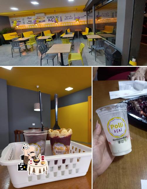 Entre diversos coisas, comida e interior podem ser encontrados no Polli açaí