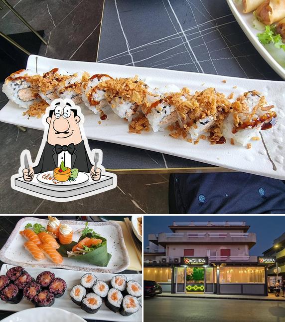 Tra le diverse cose da Kagura Ristorante di Sushi si possono trovare la cibo e interni