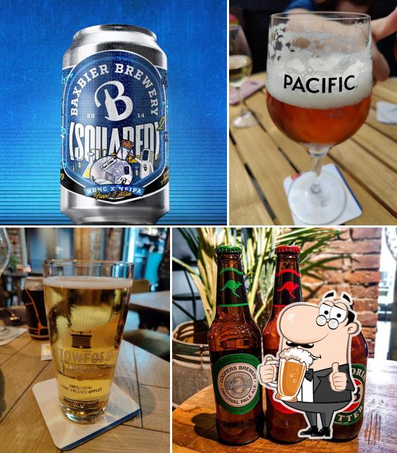 Pacific. Buzz, Beer & BBQ serviert eine Mehrzahl Biere