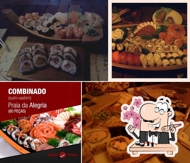 Rolos de sushi são servidos no Sushi Tokai