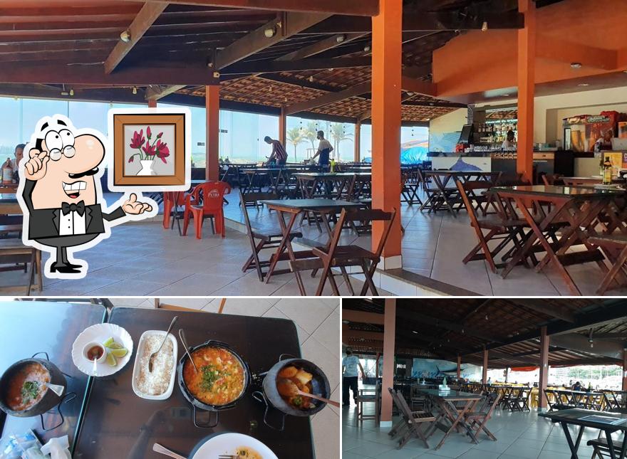 A ilustração da interior e comida no Píer 27 Culinária Capixaba & Italiana - Petiscos - Bebidas - Música Ao Vivo