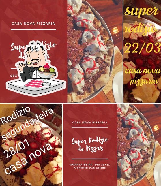 Pizzaria casa nova serve uma escolha de pratos doces