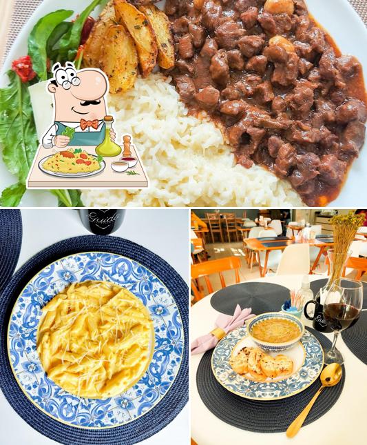 A ilustração da comida e interior a Guida Gastronomia