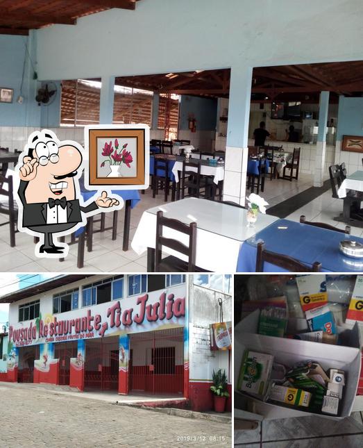 A ilustração da interior e exterior a Restaurante e Pousada Tia Júlia