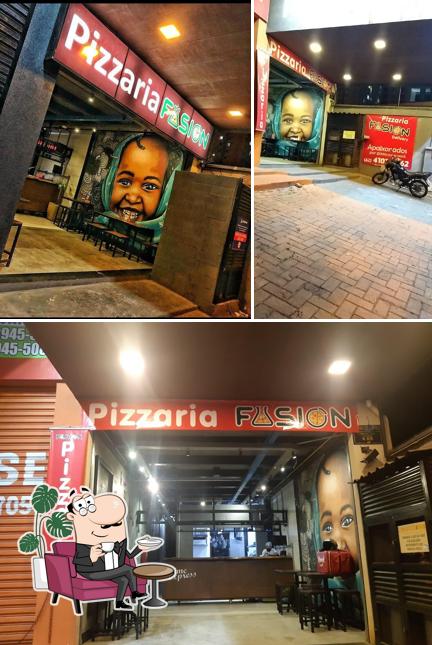A ilustração da interior e exterior no Pizzaria Fusion