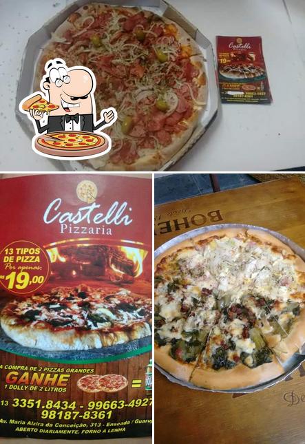 Escolha pizza no Pizzaria Castelli