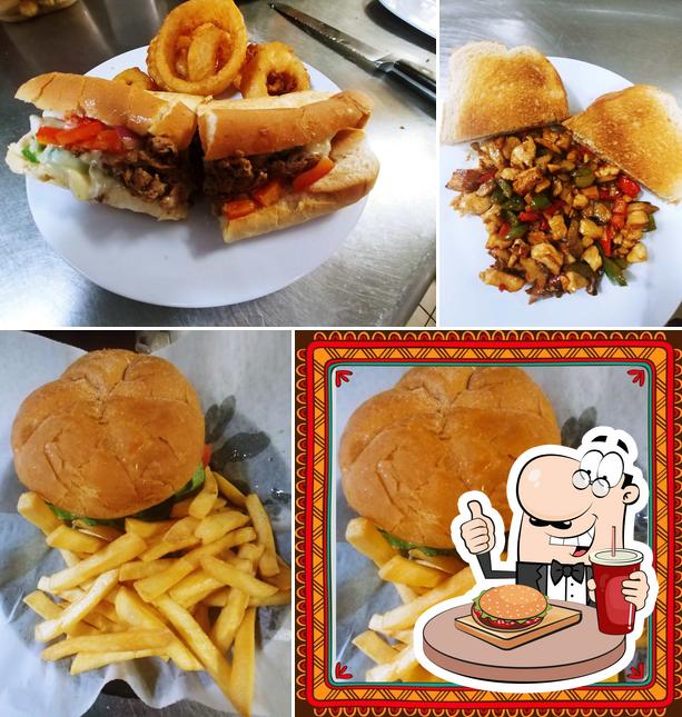 Try out a burger at Hunter's Cafe