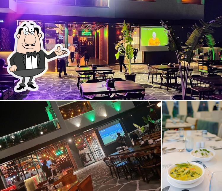 The restaurant's interior and food